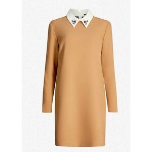 Maje Ragone Embellished-collar Twill Mini Dress Camel Size 2
